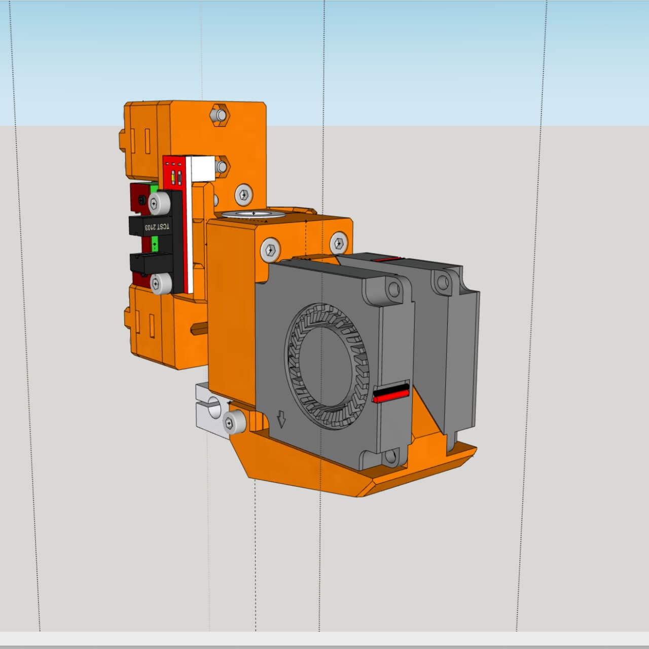 SketchUp design showing the rotated fans and custom fan vent