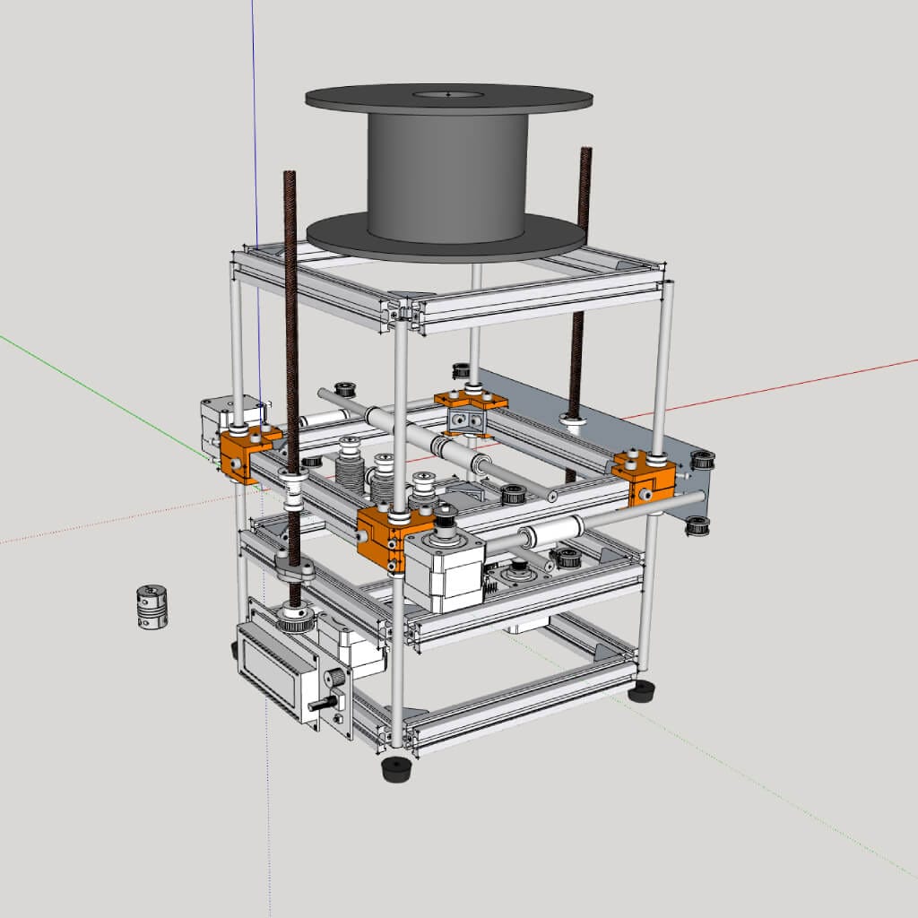 SketchUp 3D model showing the Little Cube printer design with visible frame and components