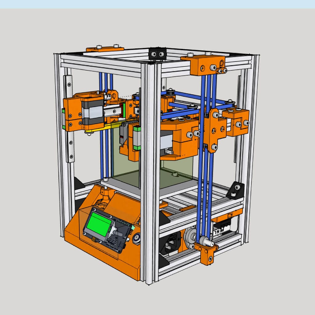 Close-up of Little Cube belt-driven Z-axis showing pulleys and belt routing for 1:10 ratio