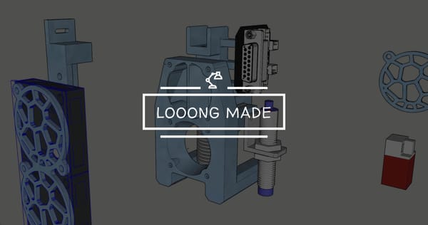 CAD rendering of a custom 3D printer hotend mount showing fan housing, probe holder, and modular connector—designed to improve cooling, wiring, and part access.